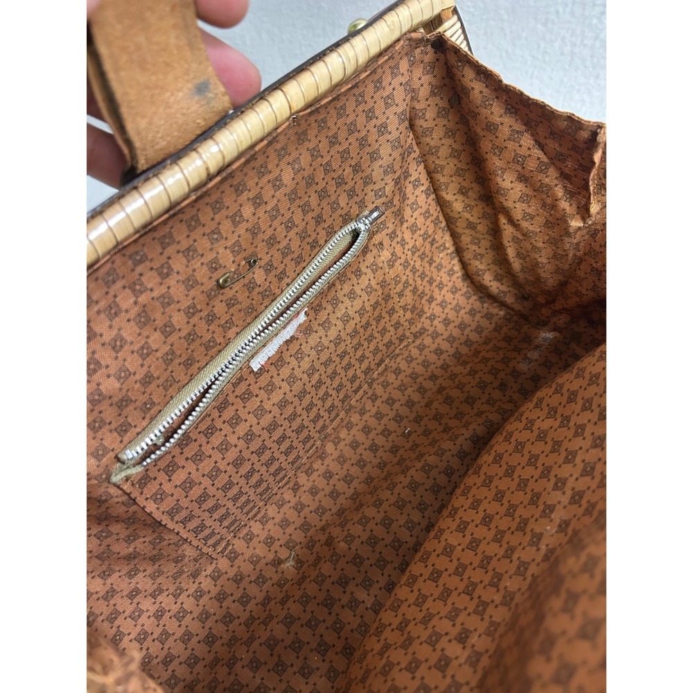 Cottagecore Vintage Women Medium Brown Wicker Leather Satchel Classic Timeless - Picture 8 of 12